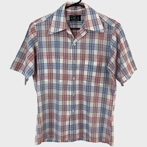 Vintage 1970's JC Penney Plaid Sport Shirt Men's Small Short-Sleeve Button-Up